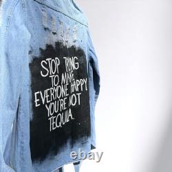 Tequila Vibes Only Hand-Painted Jean Jacket for the Bold and Fabulous! Large