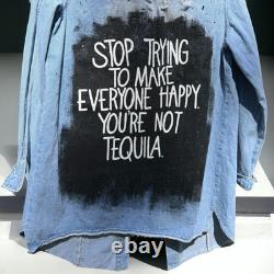 Tequila Vibes Only Hand-Painted Jean Jacket for the Bold and Fabulous! Large