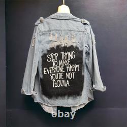 Tequila Vibes Only Hand-Painted Jean Jacket for the Bold and Fabulous! Large