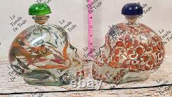 Tequila empty bottles bottle decanter La Tilica Skull shape glass hand painted