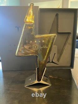 Tesla Tequila Limited Edition Lightning Bottle, Lid, Box & Stand In Hand Empty