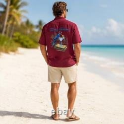 Tommy Bahama Men Tequila Mocking Parrot Silk Cotton Camp Shirt Syrah Medium New