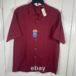 Tommy Bahama Men Tequila Mocking Parrot Silk Cotton Camp Shirt Syrah Medium New