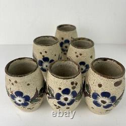 Tonala Sandstone Mexican Pottery Decanter Tequila Set of 6 Cups Vintage