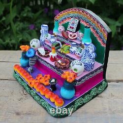 Traditional Day of the Dead Altar Dog Mole Tequila Handmade Mexican Folk Art