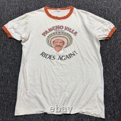 True Vintage 70s Pancho Villa Motorcycle Biker Ringer Tequila T-Shirt -Size L/XL