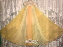 VTG M L Tequila Sunrise RAINBOW PLEATED SHEER CHIFFON Nightgown Negligee Gown