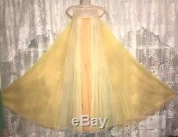 VTG M L Tequila Sunrise RAINBOW PLEATED SHEER CHIFFON Nightgown Negligee Gown