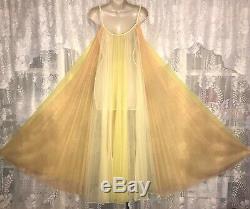 VTG M L Tequila Sunrise RAINBOW PLEATED SHEER CHIFFON Nightgown Negligee Gown