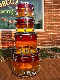 Vintage 1970s Ludwig Tequila Sunrise Vistalite Rock Machine 24/13/14/18 Drum Set
