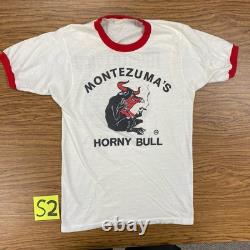 Vintage 70s Men's Small Montezuma Tequila Ringer Tee Bull Rare Promo