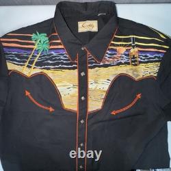 Vintage 90s Scully Western Tequila Sunrise Pearl Snap Embroidered Mens Shirt