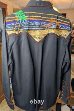 Vintage 90s Scully Western Tequila Sunrise Pearl Snap Embroidered Mens Shirt