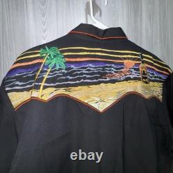 Vintage 90s Scully Western Tequila Sunrise Pearl Snap Embroidered Mens Shirt