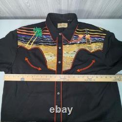 Vintage 90s Scully Western Tequila Sunrise Pearl Snap Embroidered Mens Shirt