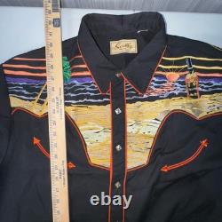 Vintage 90s Scully Western Tequila Sunrise Pearl Snap Embroidered Mens Shirt
