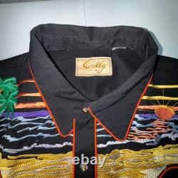 Vintage 90s Scully Western Tequila Sunrise Pearl Snap Embroidered Mens Shirt