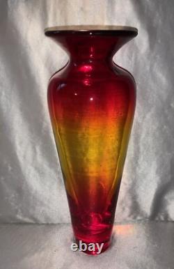 Vintage Blenko Tequila Sunrise Vase 2004 Signed Blenko 10.5 BEAUTIFUL