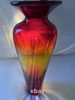 Vintage Blenko Tequila Sunrise Vase 2004 Signed Blenko 10.5 BEAUTIFUL