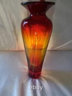 Vintage Blenko Tequila Sunrise Vase 2004 Signed Blenko 10.5 BEAUTIFUL