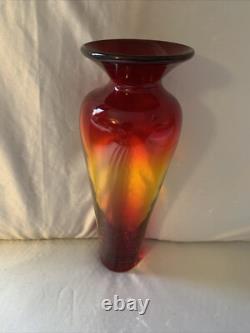Vintage Blenko Tequila Sunrise Vase 2004 Signed Blenko 10.5 BEAUTIFUL