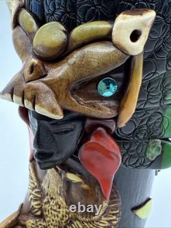 Vintage HUAJUAPAN Tequila Bottle Handmade Mexican Folk Art