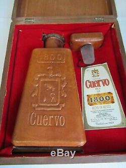 Vintage Jose Cuervo Leather Tequila Bottle & Box 1800 Collectible