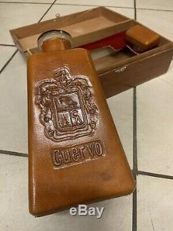 Vintage Jose Cuervo Leather Tequila Bottle & Box 1800 Collectible Super Rare