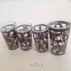 Vintage Lot of 4 Mexico Sterling Silver Floral Tequila / Liquor Shot Glasses