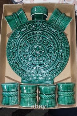 Vintage MCM Aztec Calendar, Tequila Decanter Set, New Old Stock, In Orig. Box