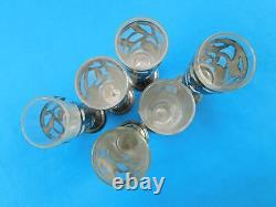 Vintage Mexican Mexico Sterling Silver 925 Glass 6 Vodka Tequila Shot Glasses