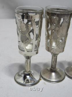 Vintage Mexican Mexico Sterling Silver 925 pedastal Shot Glasses Tequila Cordial