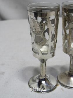 Vintage Mexican Mexico Sterling Silver 925 pedastal Shot Glasses Tequila Cordial