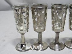 Vintage Mexican Mexico Sterling Silver 925 pedastal Shot Glasses Tequila Cordial