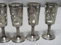 Vintage Mexican Mexico Sterling Silver 925 pedastal Shot Glasses Tequila Cordial