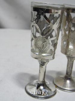 Vintage Mexican Mexico Sterling Silver 925 pedastal Shot Glasses Tequila Cordial