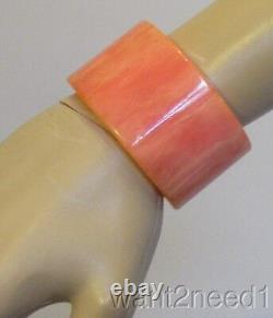 Vintage Pink Marble Tequila Sunrise Bakelite Cuff chunky wide but small TESTED