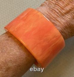 Vintage Pink Marble Tequila Sunrise Bakelite Cuff chunky wide but small TESTED