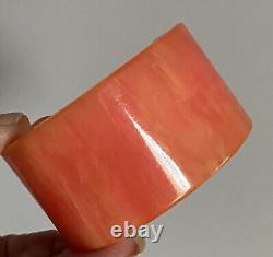 Vintage Pink Marble Tequila Sunrise Bakelite Cuff chunky wide but small TESTED