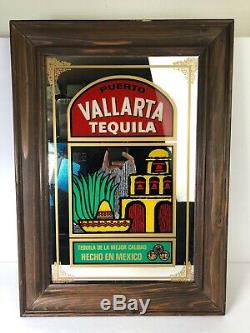 Vintage Puerto Vallarta Tequila Framed Mirror Man Cave Bar Sign Art