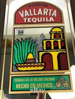 Vintage Puerto Vallarta Tequila Framed Mirror Man Cave Bar Sign Art