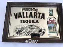 Vintage Puerto Vallarta Tequila Man Cave Bar Art Framed Mirror