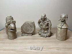 Vintage Rare Jorongo Tequila Empty DECANTERS Mayan Gods, Calendar, Seated Player