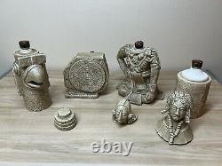 Vintage Rare Jorongo Tequila Empty DECANTERS Mayan Gods, Calendar, Seated Player