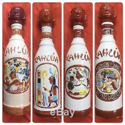 Vintage Rare KAHLUA Decanter Mexico Aztec Mayan Tequila Liquor Bottle Set Of 4