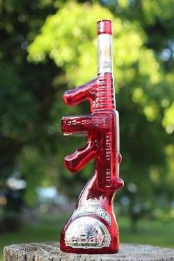 Vintage Red Glass Tommy Gun Reposado Tequila Bottle