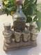 Vintage Reserva Especial Tequila Bottle And Shot Glasses, With Wooden Stand