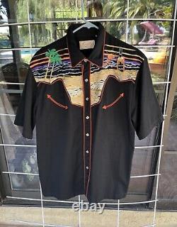 Vintage Scully Embroidered Short Sleeve Shirt Beach Tequila Sunrise Large