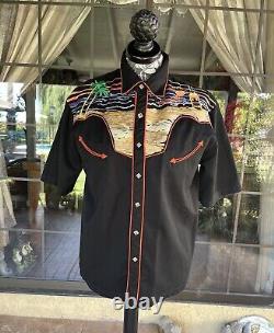 Vintage Scully Embroidered Short Sleeve Shirt Beach Tequila Sunrise Large