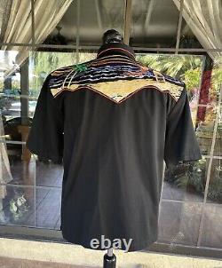 Vintage Scully Embroidered Short Sleeve Shirt Beach Tequila Sunrise Large